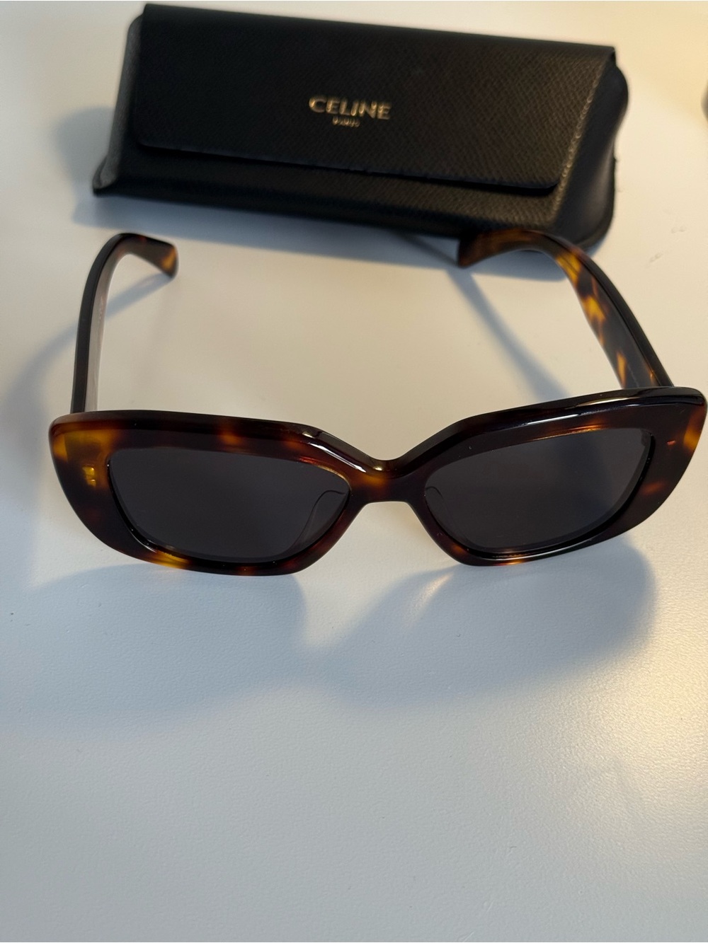 Celine Tortoise Shell Cat-Eye Sunglasses - Dark Brown Lenses